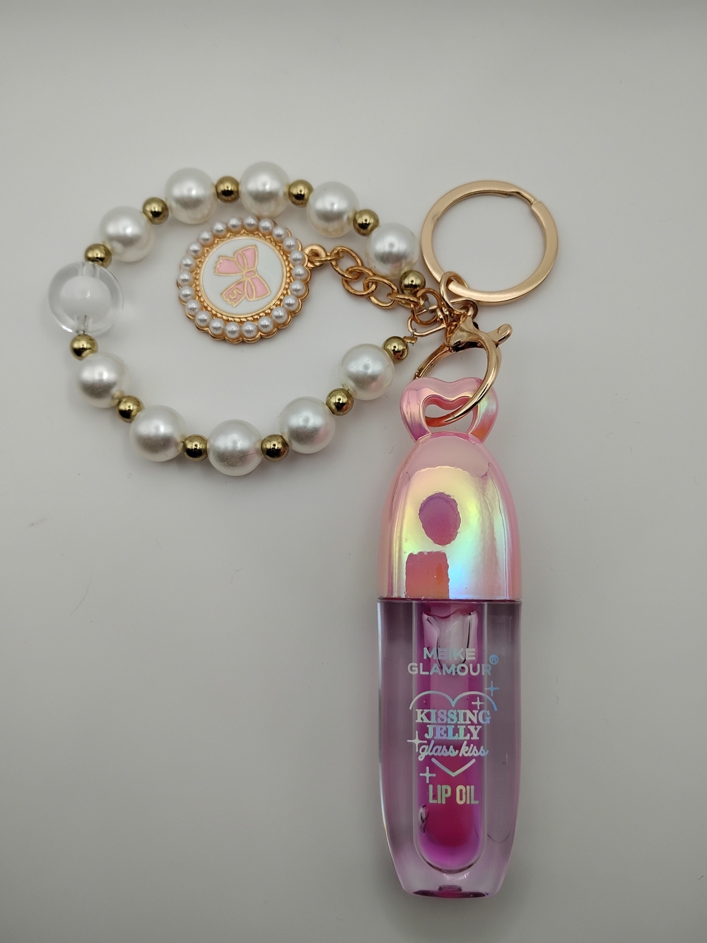 Glamour Pink Iridescent Kissing Jelly Lip Oil Keychain